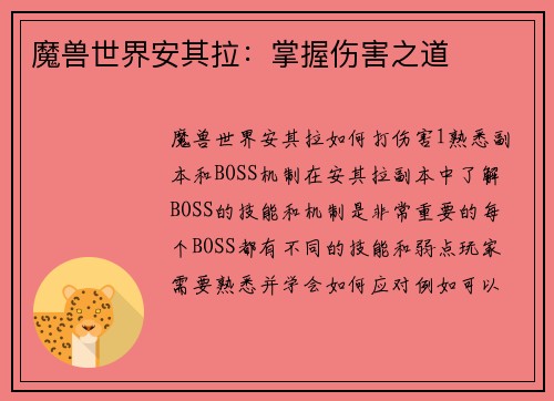 魔兽世界安其拉：掌握伤害之道